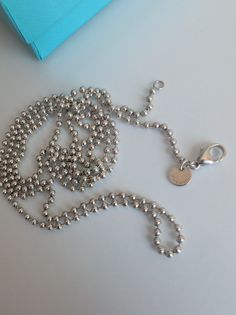 Authentic TIFFANY & CO Sterling Silver 34" Beaded Ball Chain Necklace w/ Box 925